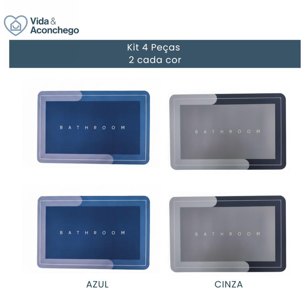 Kit 4 Tapetes Mágicos Ultra Absorção Antiderrapante Azul/Cinza