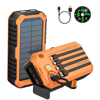 Banco de energia solar Diamuar de 40000mAh, equipado com 4 cabos embutidos e uma manivela, carregador portátil.