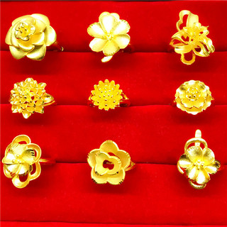 Imitação de ouro vietnã areia anel de ouro feminino boca viva longo não desbota flor anel de cobre banhado a ouro jóias 