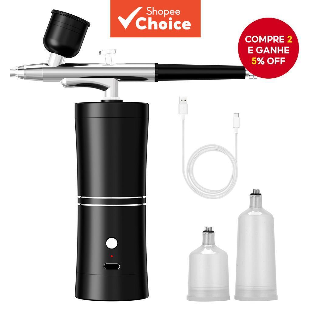 Kit de Aerógrafo com Compressor 48 PSI, Alta Pressão, Não Entope, Conjunto de Aerógrafo Sem Fio Recarregável com Bico
