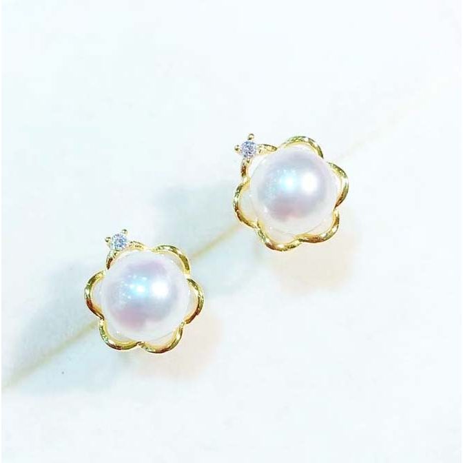 Acessórios DIY S925 prata esterlina banhado a platina brincos 7-8MM pérola acessórios moda jóias acessórios