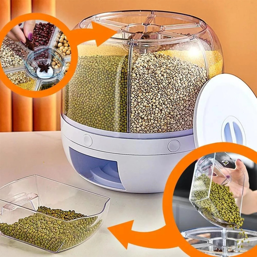 DISPENSER DE ALIMENTOS GIRATORIO 6 DIVISOES em Oferta na Shopee