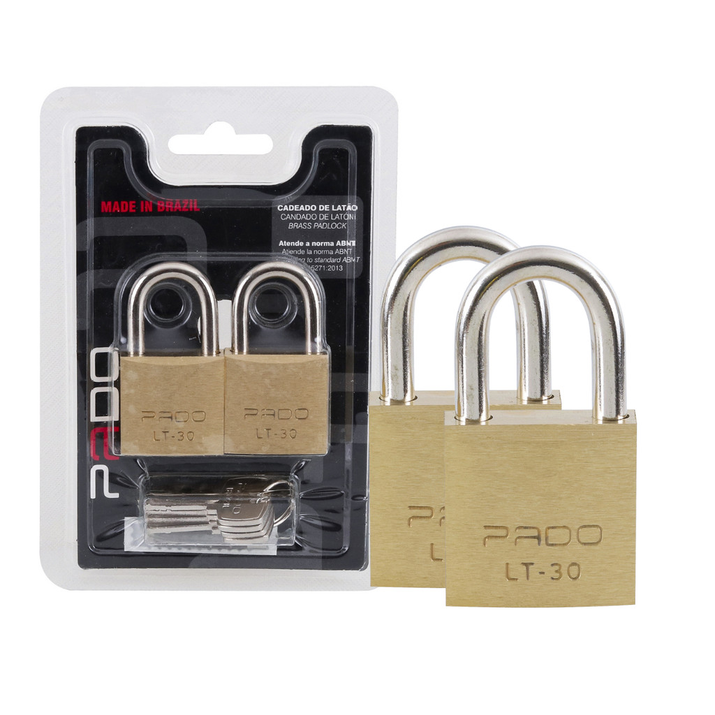 Kit 2 Cadeado Latão SM 2 Cadeados Com 4 Chaves Iguais Dourado Pado
