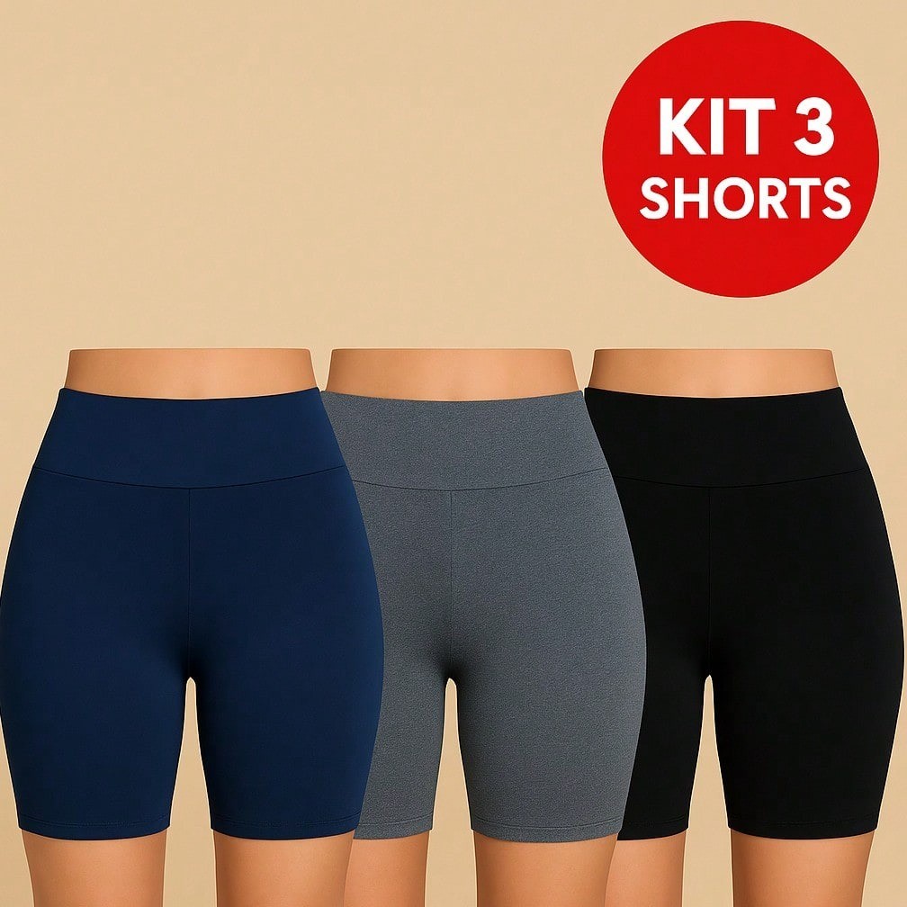 Short Feminino Academia Shorts Fitness Legging Kit 3 peças bermudas  Tecido Confortável de Suplex Não fica transparente