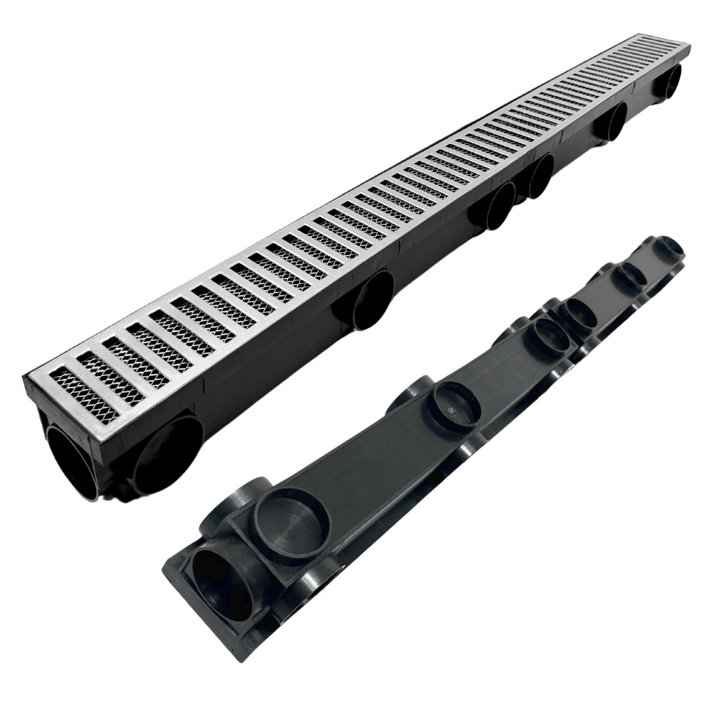 Ralo Linear Sequencial 8x100 Estreito Alumínio Sem Canto Cortante com Tela Coletor Multi Saídas ( 8cm x 98cm )