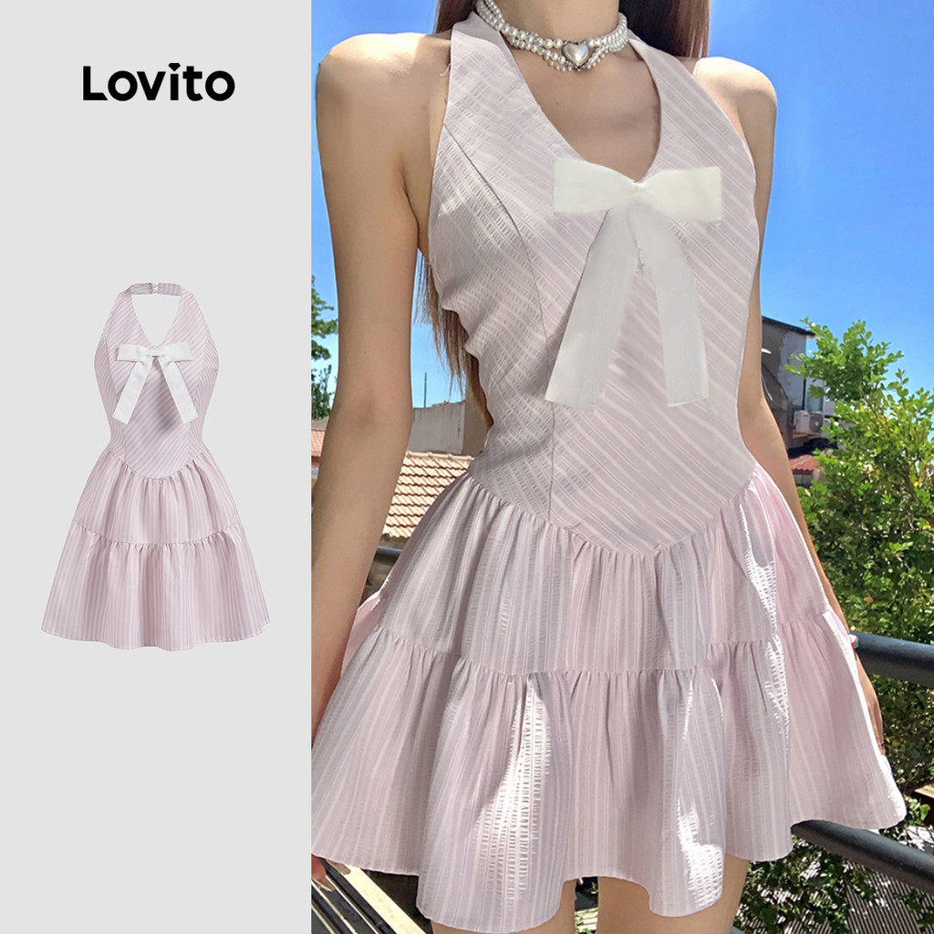 (New) Lovito Vestido Fofo com Laço Primavera/verão Vestido Rosa para mulheres L151AD141 em Oferta na Shopee