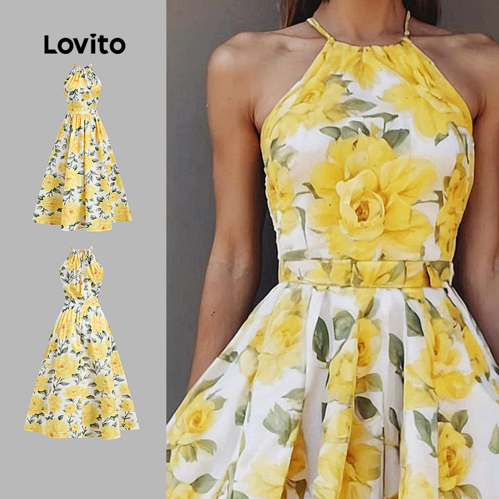 Vestido Floral frente única com cadarço e cintura estreita grande-DRB150P2D477 em Oferta na Shopee