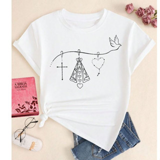 blusa camiseta católica feminina nossa senhora aparecida em Oferta na Shopee