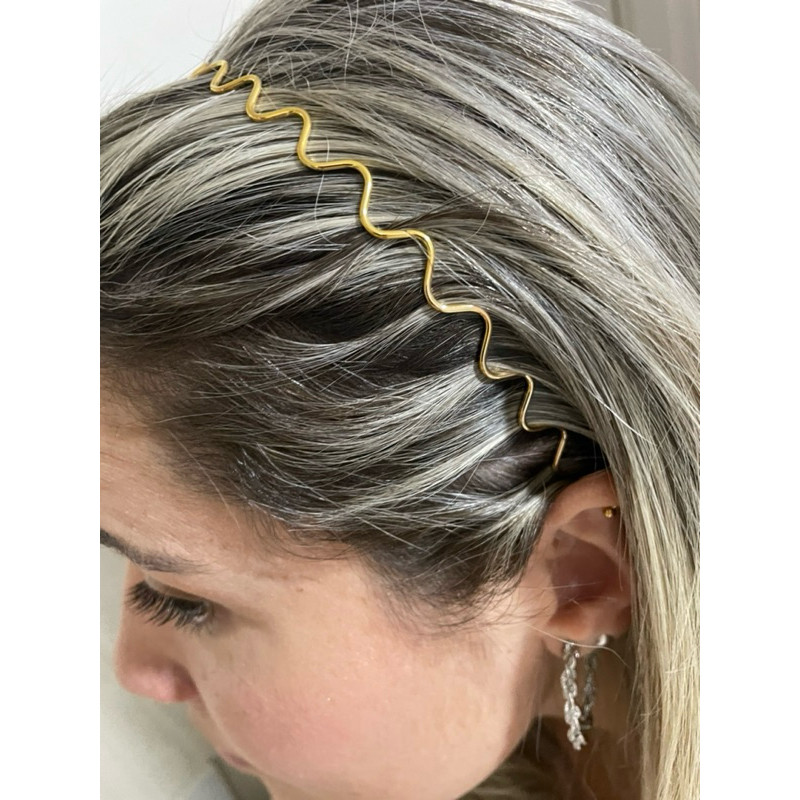 Tiara ondulada ou lisa penteados dourada kit com 2 peças