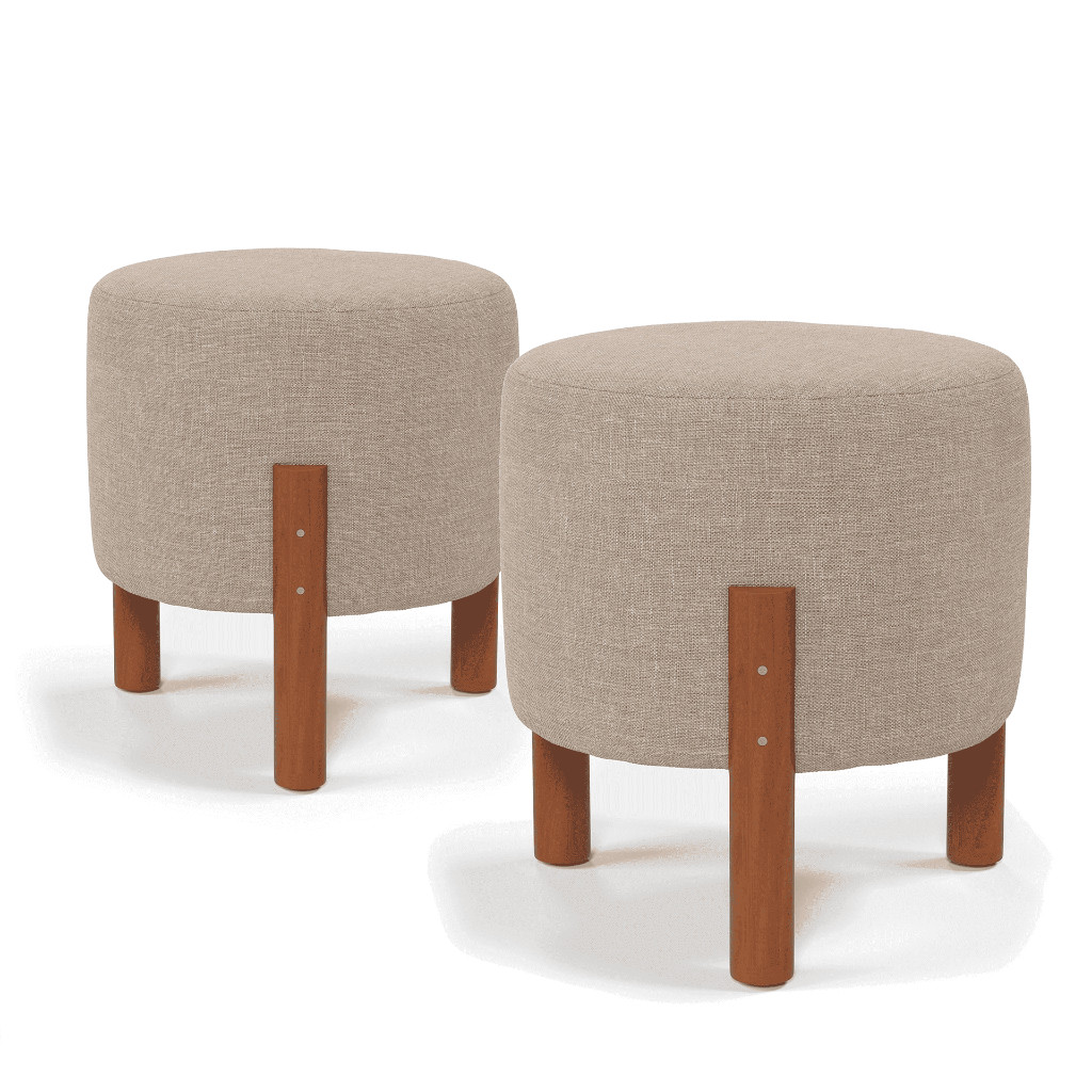 Kit 2 Puffs Banqueta Decorativa Linho Suede Luxo Sala Estar