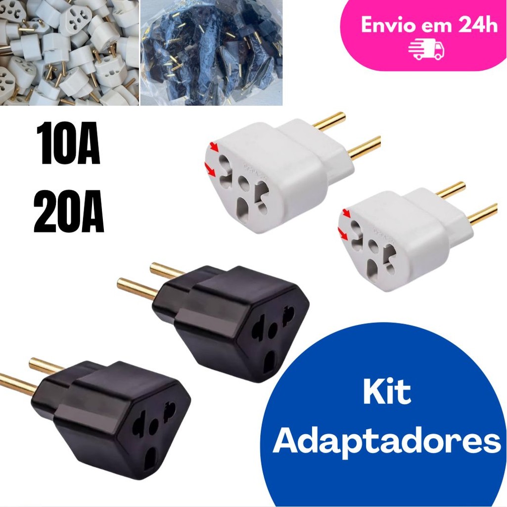 Adaptador de Tomada Benjamin 20A e 10A/20A Pino Maciço Bob Resistente