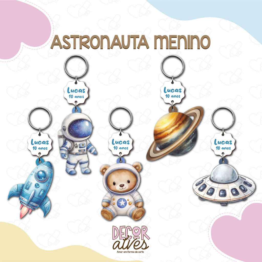 Astronauta Menino - Chaveiro Personalizado MDF brilhoso Lembrancinha infantil
