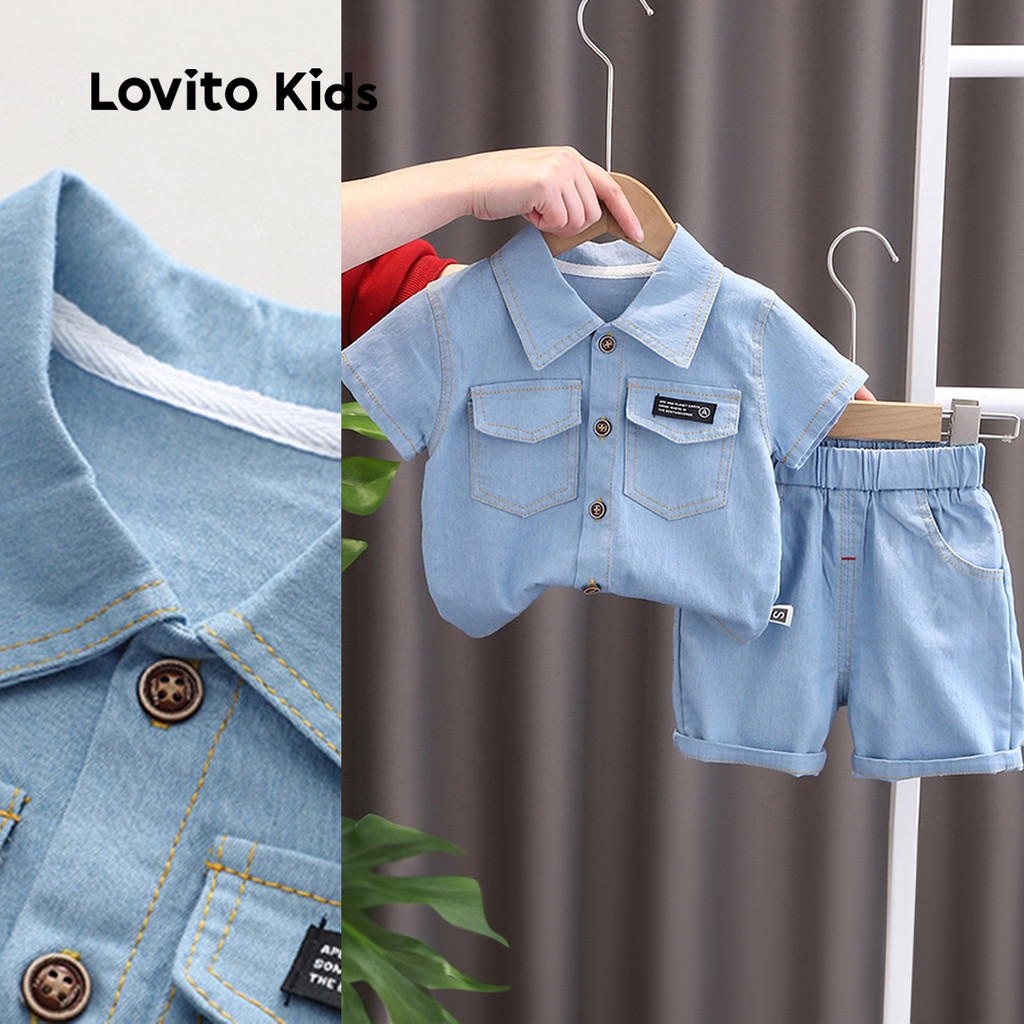 (New) Lovito Kids Conjunto de Shorts Bonitos com Botão para Primavera/verão Shorts Azul para Menino LNL115019 em Oferta na Shopee