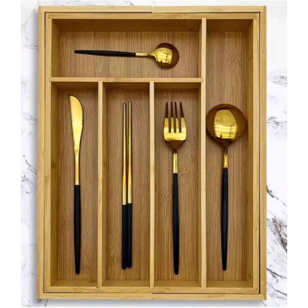Porta Talheres Gaveta Bambu 7 Divisórias Extensível Ajustável Organizador Talheres Madeira em Oferta na Shopee