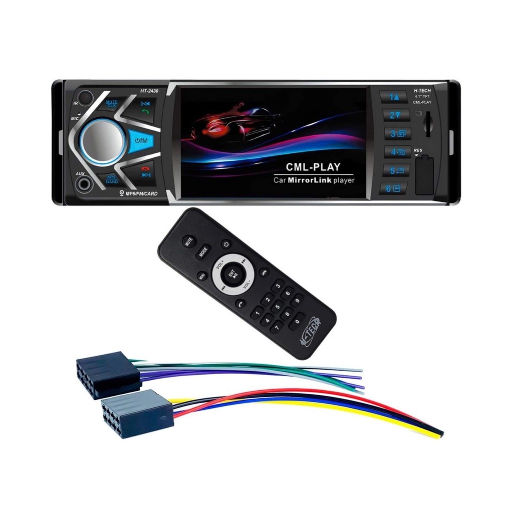 Multimídia Mp5 1Din 4" Bluetooth Espelhamento Android IOS USB BT SD Card Universal H-Tech - HT-2430 em Oferta na Shopee