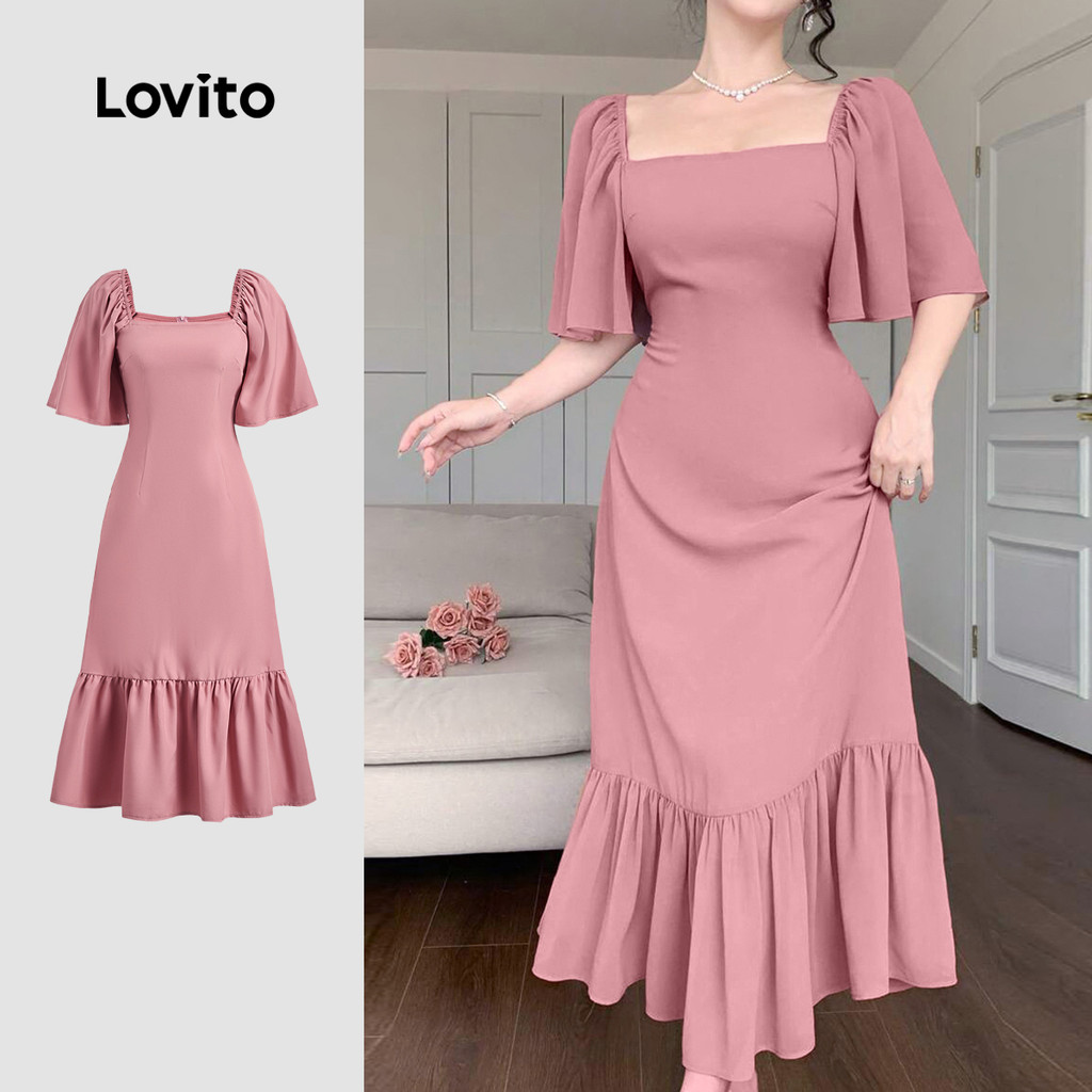 Lovito Vestido De Festa Elegante Com Babados Na Barra E Modelagem Estruturada Modelo Rosa Primavera/verão L150AD1733 em Oferta na Shopee