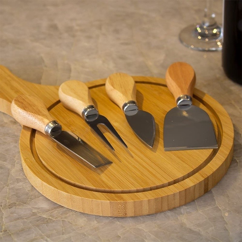Conjunto para Queijo Frios Petiscos Bambu 5 Peças Faca Garfo