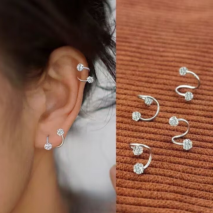 Brincos de osso de orelha super brilhantes em formato de S para mulheres/brincos versáteis estilo parafuso