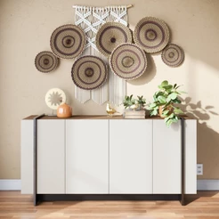 Buffet 4 Portas Copacabana Branco/Off White/Nogueira Off White/Nogueira