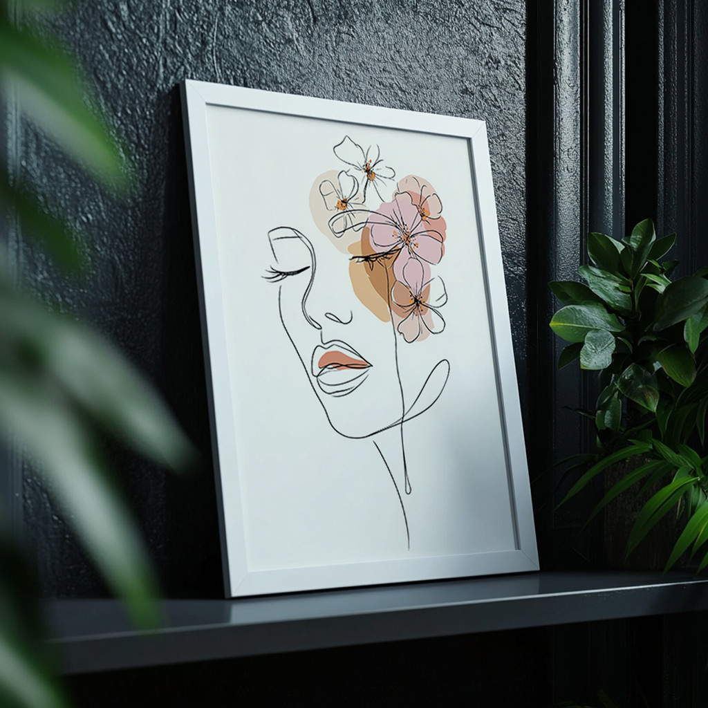 Quadro Decorativo Rosto Feminino Flores Delicado Traço Fino Abstrato Colorido Arte Moderna Elegante em Oferta na Shopee