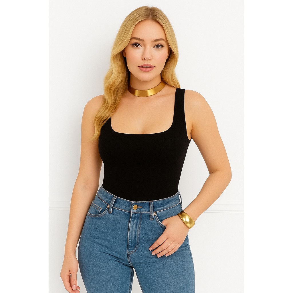 body blusa moda feminina suplex decote frente quadrado alça regata blog elegante