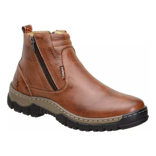 Botina Floater Zebu Masculina De Ziper Em Couro Whisky 56060