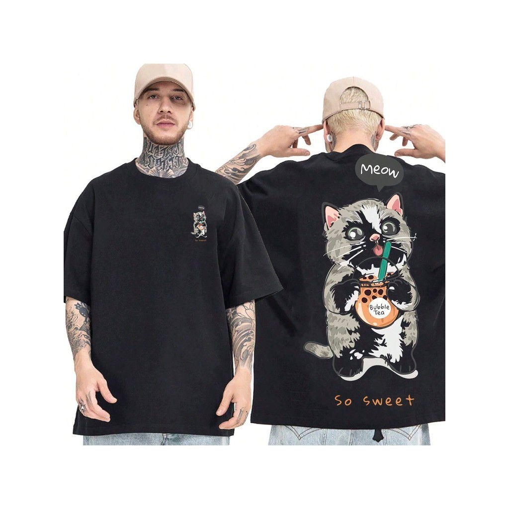 Camiseta OVERSIZED Preta StreetWear Gola em Ribanna Alta Plus Size Modelo: "SO SWEET ! !