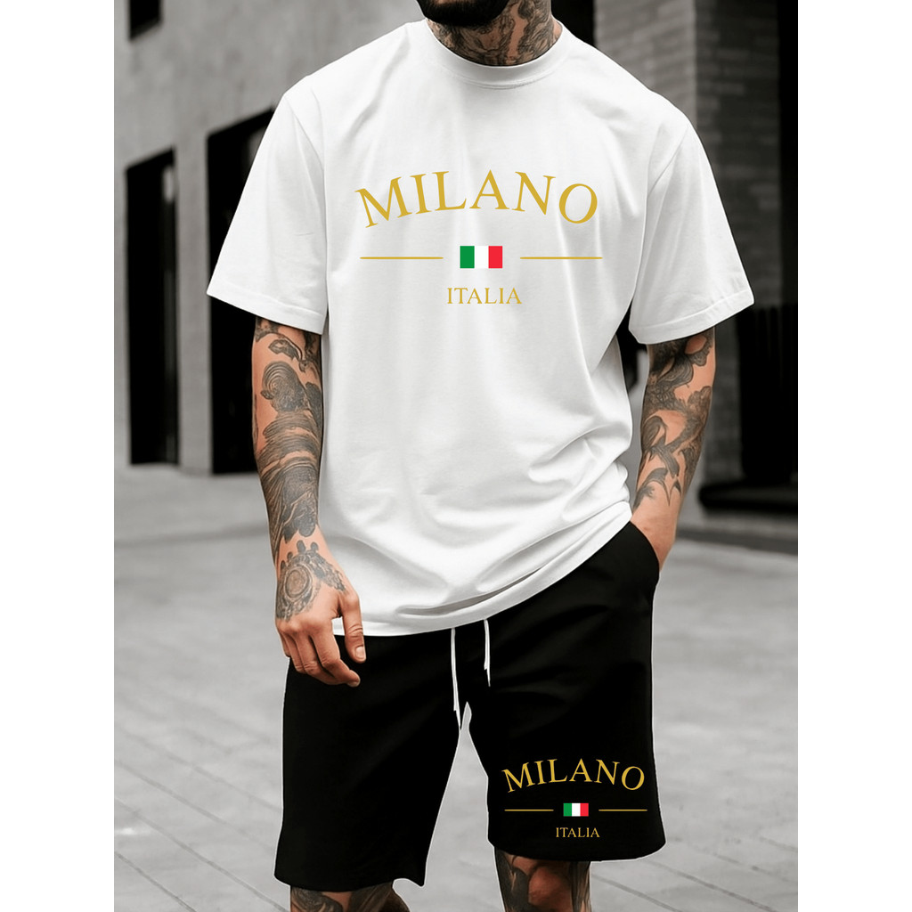 Conjunto Streetwear Milano Italia Camisa 100% Algodão & Short Preto Tactel Mauricinho em Oferta na Shopee