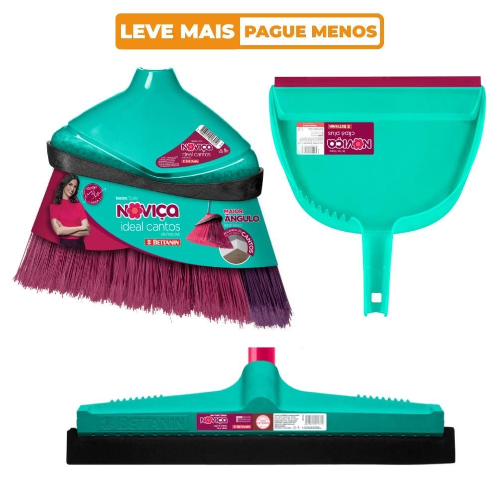 Kit 3 Peças Sem Cabo, Vassoura, Rodo 30cm e Pá de Lixo Clipá Noviça Bettanin em Oferta na Shopee