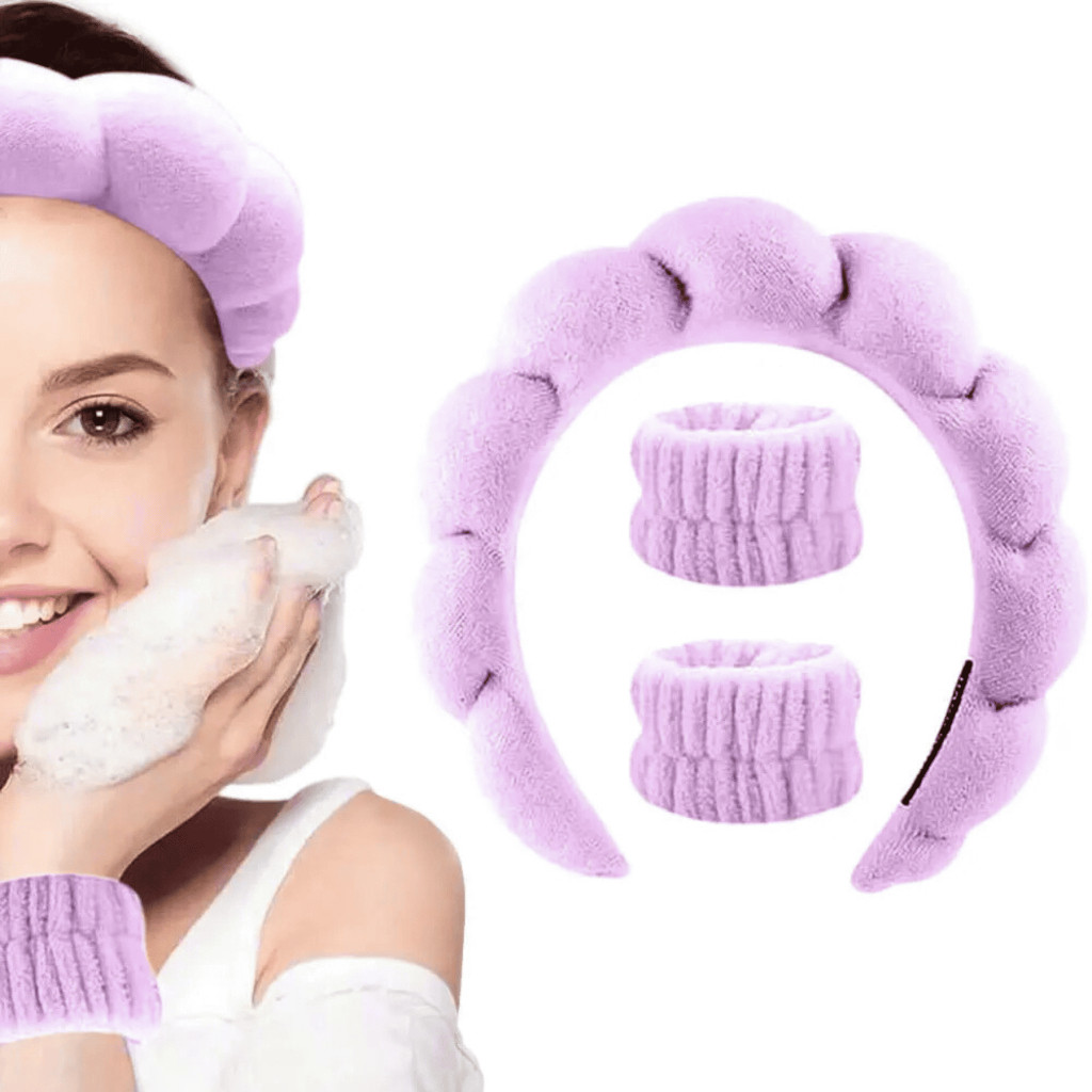 Kit Tiara Nuvem e Pulseira Atoalhada Skincare Maquiagem em Oferta na Shopee