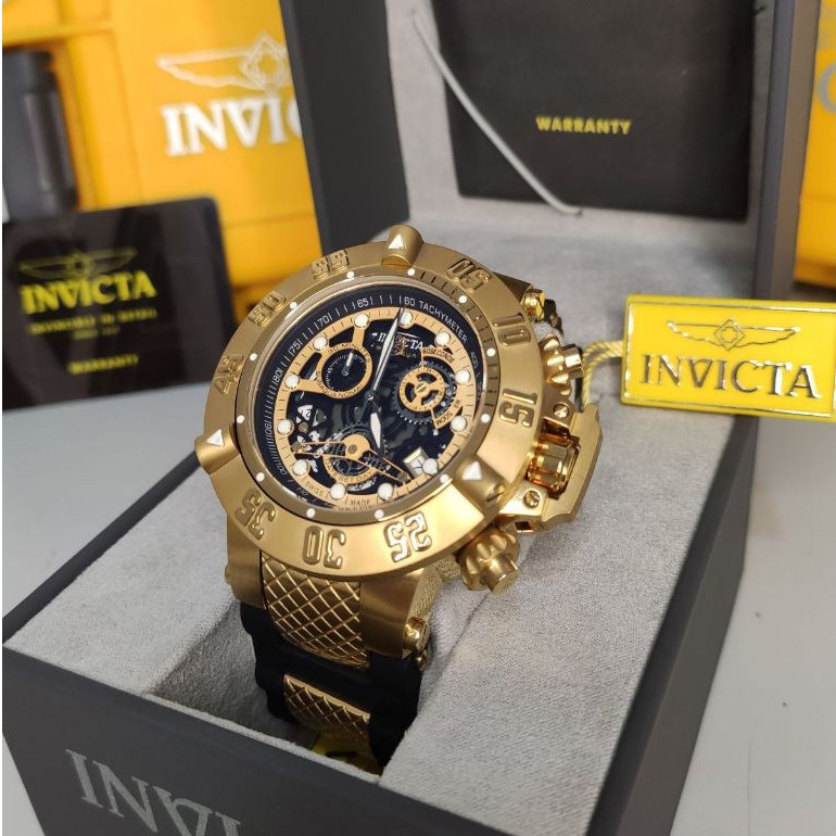 Relógio Masculino Invicta Subaqua 18526 Pulseira, Dourado, reógio de luxo, relógio pesado, pulseira, aço, com caixa