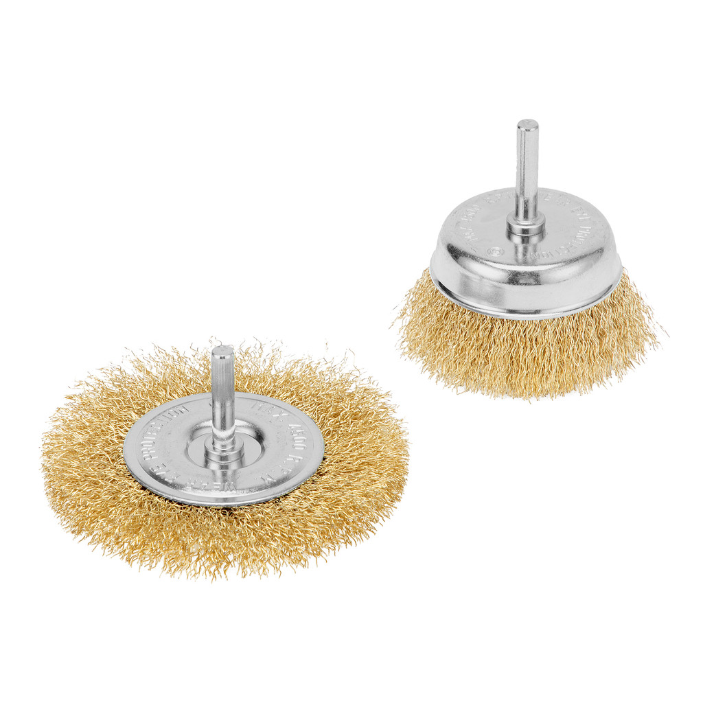 JOGO DE ESCOVA LATONADA, 1 PLANA 100MM, 1 TIPO COPO 75MM, COM HASTE, 2PCS // MTX em Oferta na Shopee