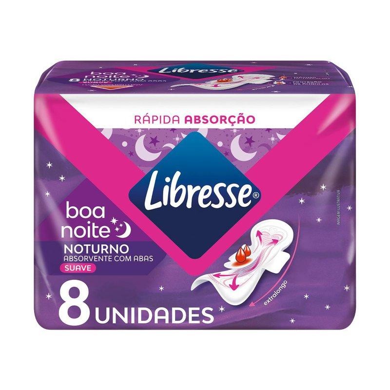 Absorvente Libresse Noturno Suave com Abas 8 Unidades em Oferta na Shopee