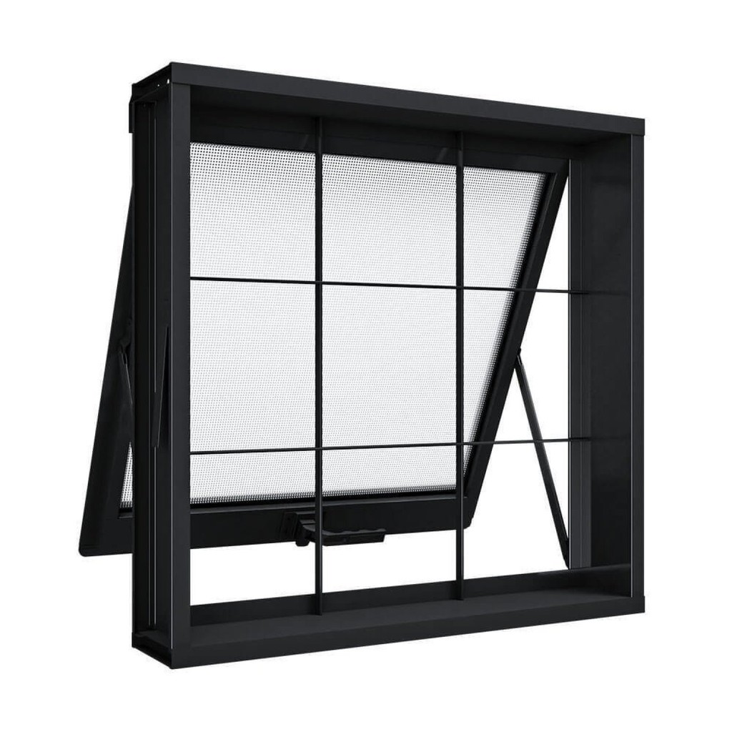 Janela de Aço Maxim-ar com Grade Quadrada 50x50cm Aço Pronto Riobras Preto
