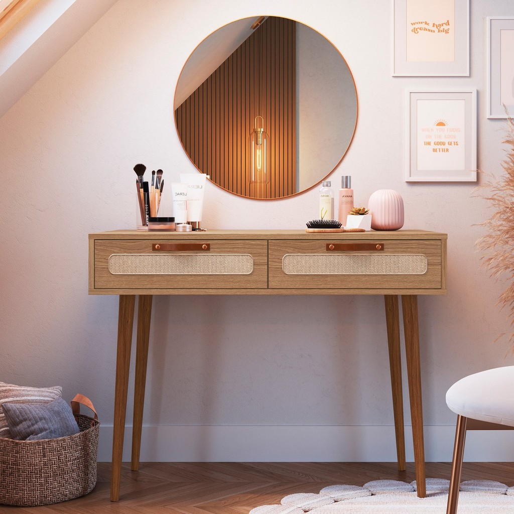 Penteadeira 2 Gaveta Retrô 100cm X 53,6cm X 77cm Olmo em Oferta na Shopee