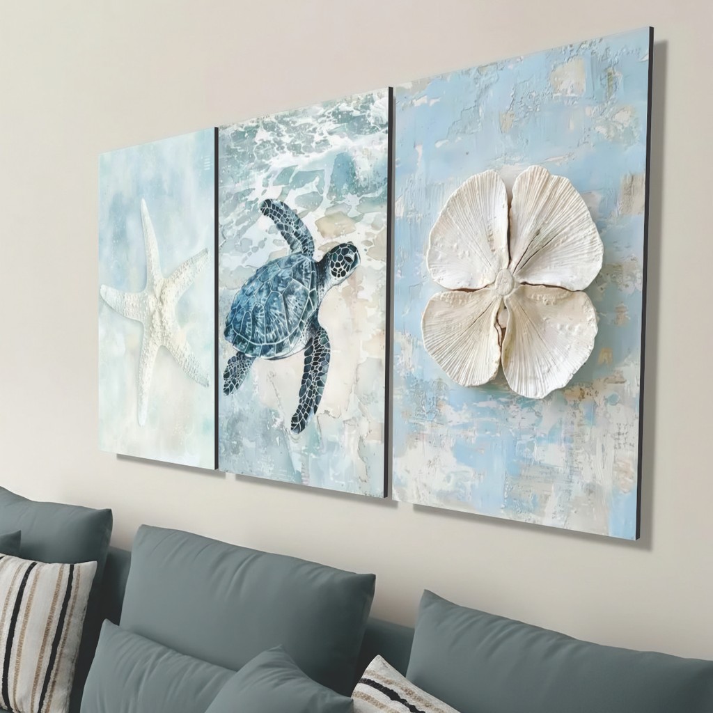 Kit 3 Quadros Animais Marinhos Estrela-do-mar e Tartaruga, Pintura Náutica e Costeira, Praia Azul Sala Estar e Quarto em Oferta na Shopee