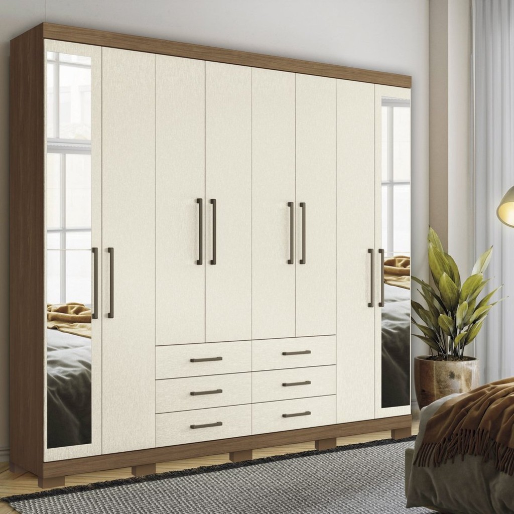 Guarda-roupa Casal 8 Portas 6 Gavetas Master com Espelho e Pés em Oferta na Shopee