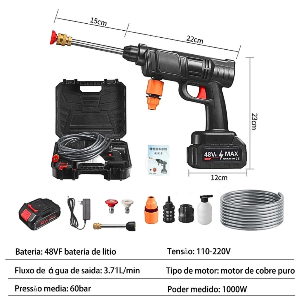 Lavadora Alta Pressão Portátil Regador Lava-jato Bateria 48v em Oferta na Shopee