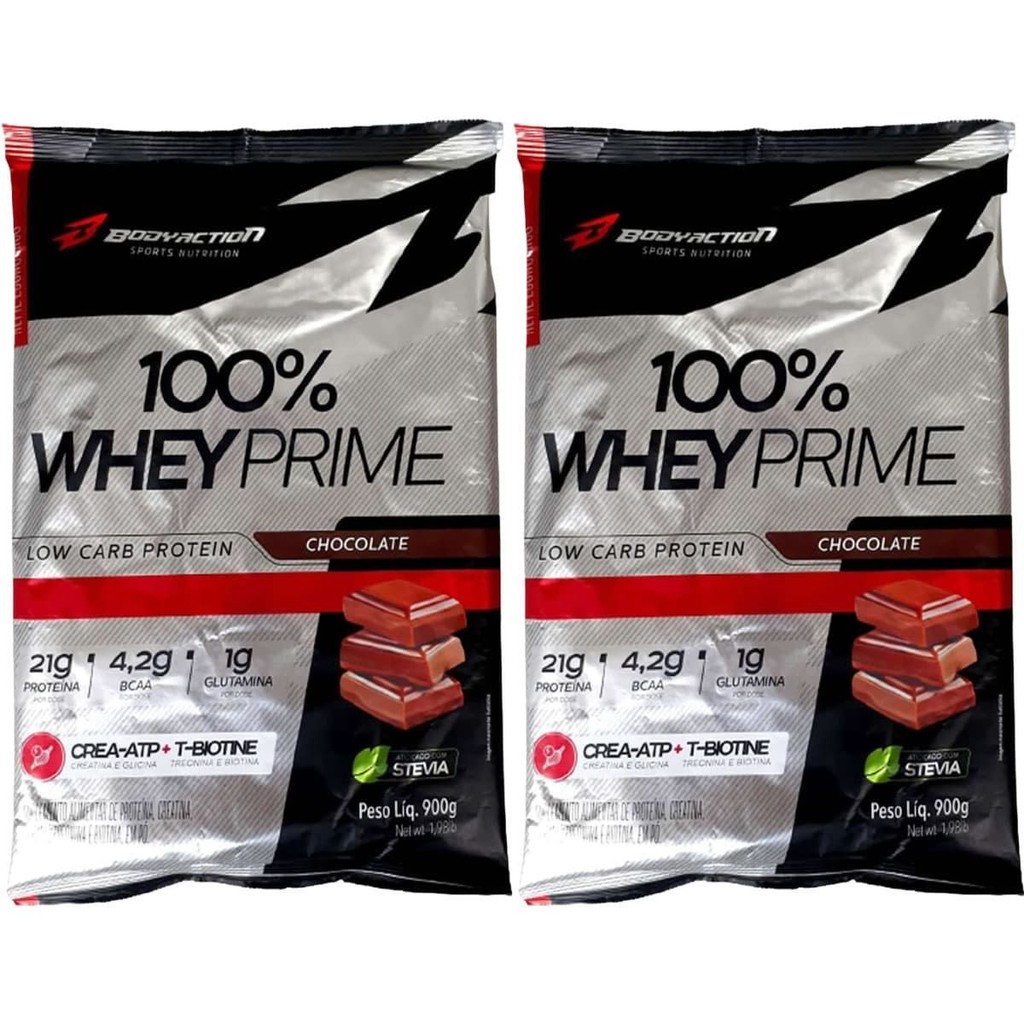 Kit 2X 100% Whey Prime - 900g Refil Chocolate - BodyAction