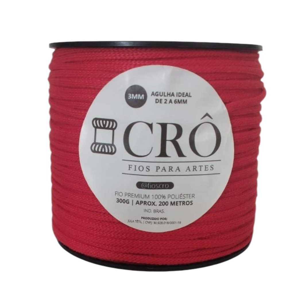 Fio Naútico Premium 100% poliéster 3MM/ 200 metros/ 300g/ Crochê/Tricô Vermelho Vivo