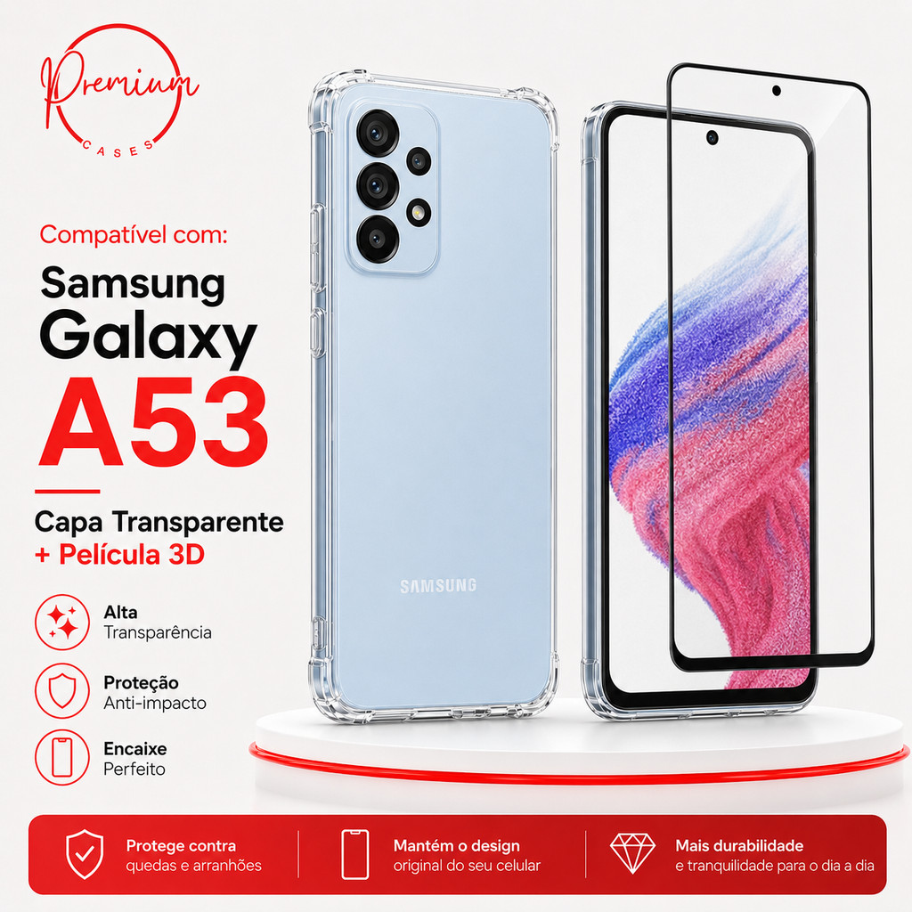 Capa Capinha Anti Impacto Compatível Com Galaxy A53 5G E/OU Película 3D Vidro Temperado