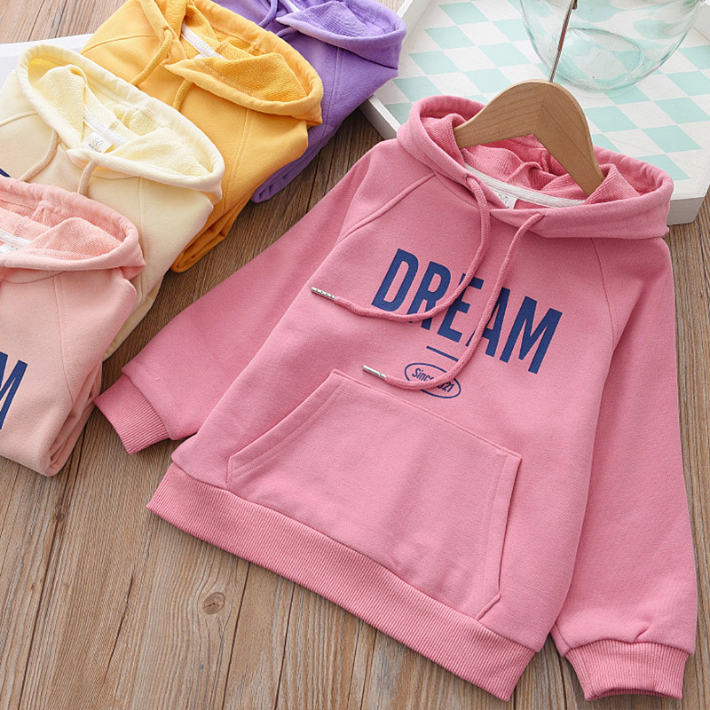 Estilo ocidental meninas puro algodão lã Terry moletom crianças com capuz carta de manga comprida camiseta topo 2023 out