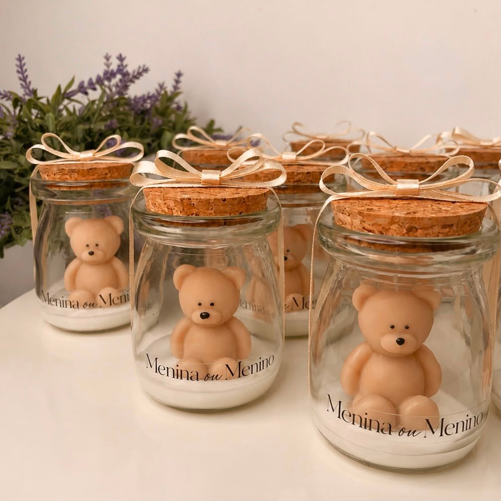 10 Velas Lembrancinha Ursinho Personalizada  Chá Revelação Maternidade Batizado Aniversario