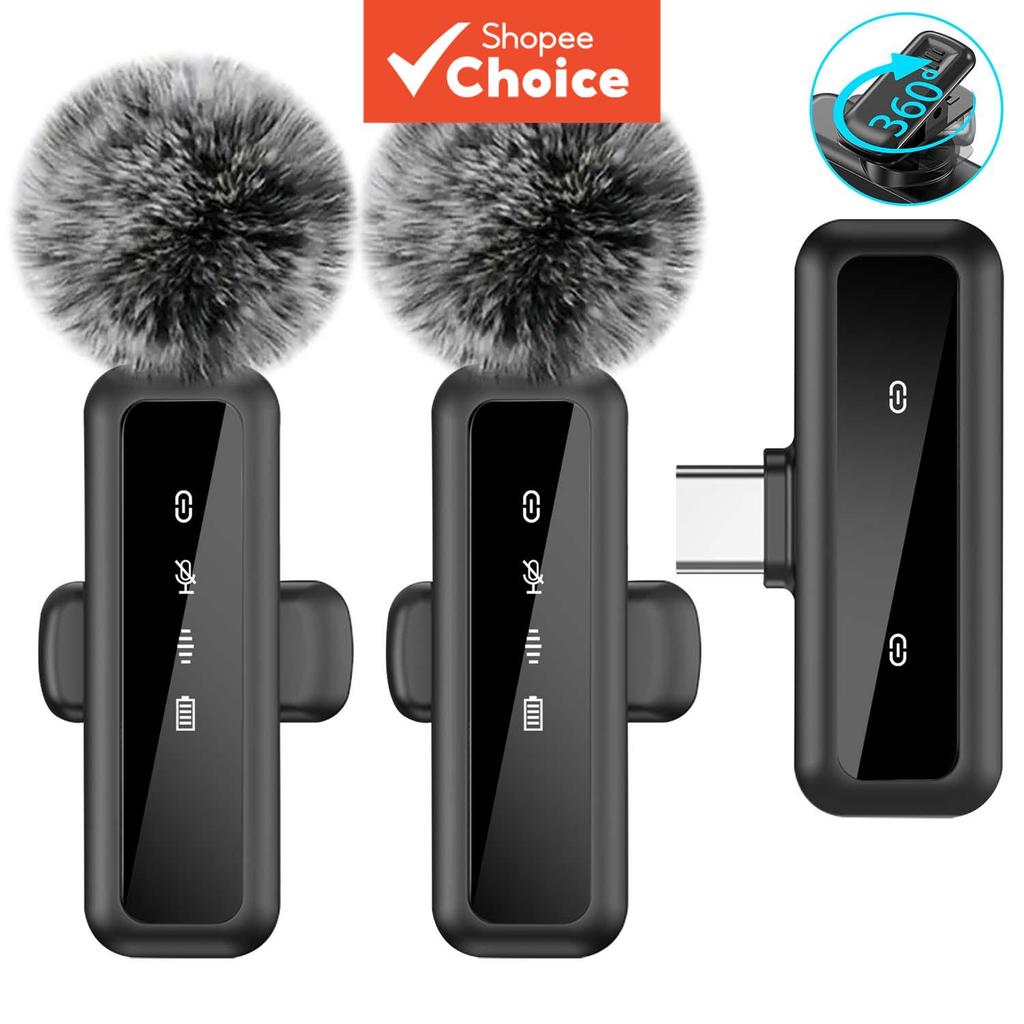Microfone de Lapela sem Fio USB-C, 2 Microfones com Presilhas Giratórias 360° e Cancelamento de Ruído, Plug & Play para
