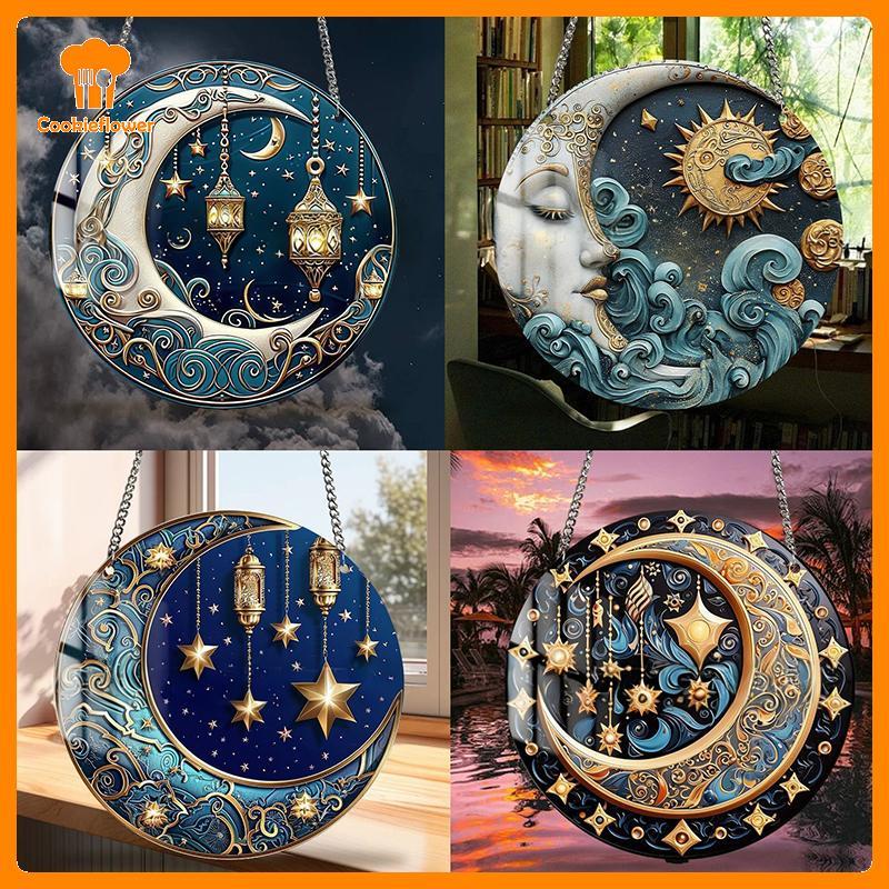 CKFR DIY Sol E Lua Padrão Colorido Luz Solar Captura Janela Pendurado Ornamento Placa Acrílica Decoração Para Casa Jardi