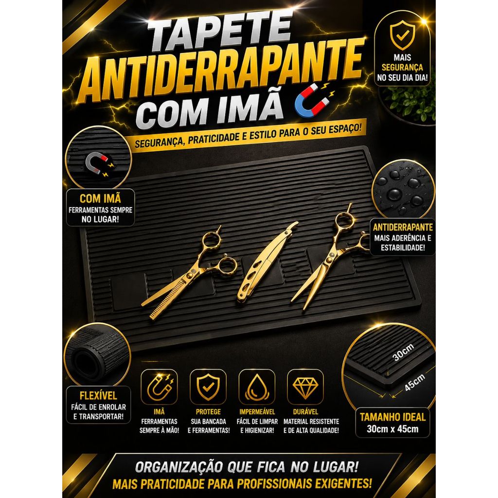 Tapete Antiderrapante c/ Imã Para Bancada De Barbearia Barbeiro