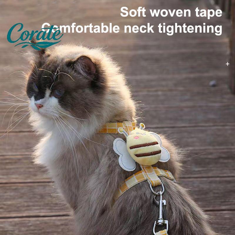 [Corate] Conjunto De Coleira Para Gatos , Ajustável De Desenho Animado , Abelha , Camada Dupla , Arnês Cães Pequenos E M