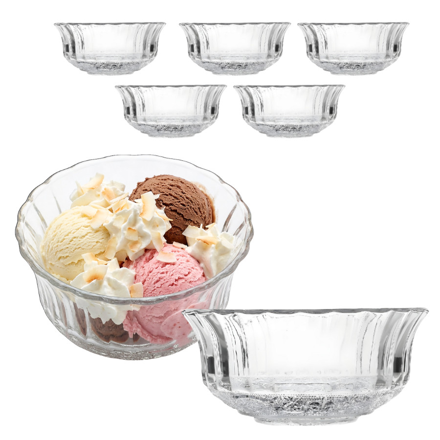 Jogo 5 Tigela De Vidro Redonda Sobremesa Saladeira Fruta Travessa 270ml