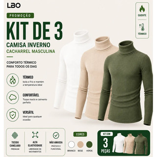 Kit 3 Blusa De Inverno Masculina Canelada Gola Alta Premium