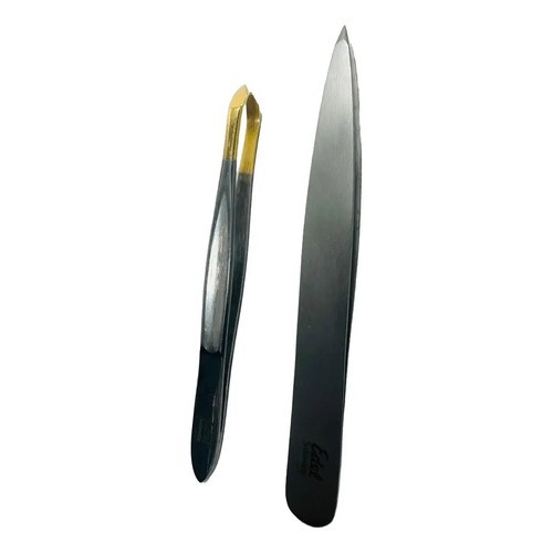 Kit Pinça Premium Banho De Ouro + Inox Prateado Lisa Prateado Lisa